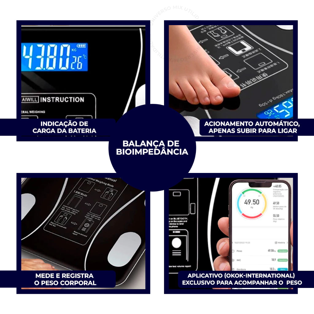 Balança Digital Biopedância Bluetooth 180kg App Gratuito