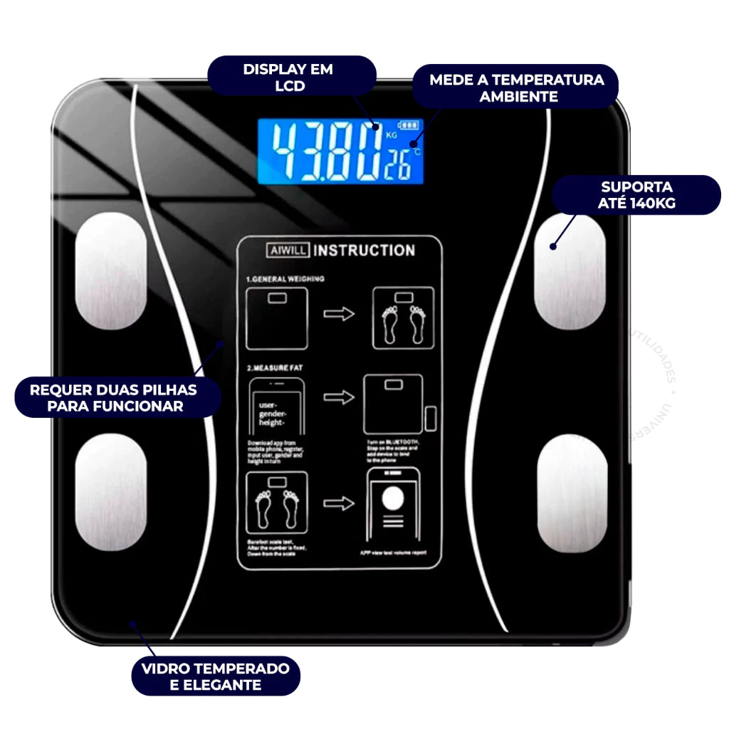 Balança Digital Biopedância Bluetooth 180kg App Gratuito