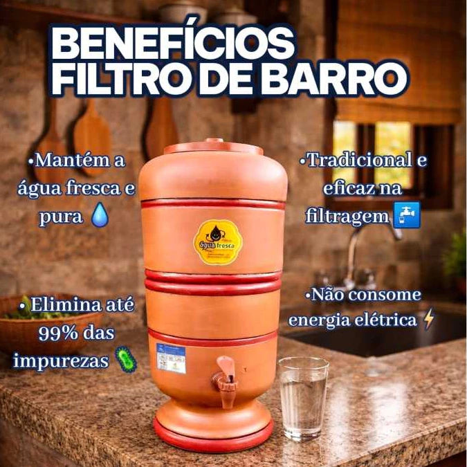 Filtro de Barro 10 Litros com Vela de Carvão Ativado