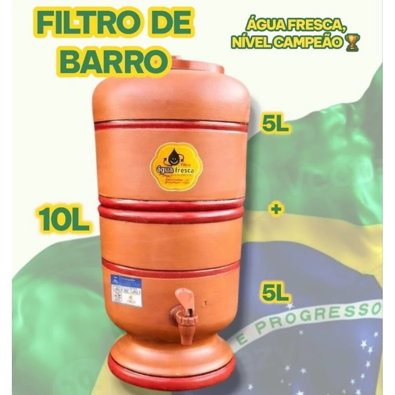 Filtro de Barro 10 Litros com Vela de Carvão Ativado